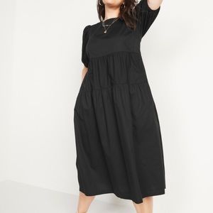 Black Puff Sleeve Midi Dress